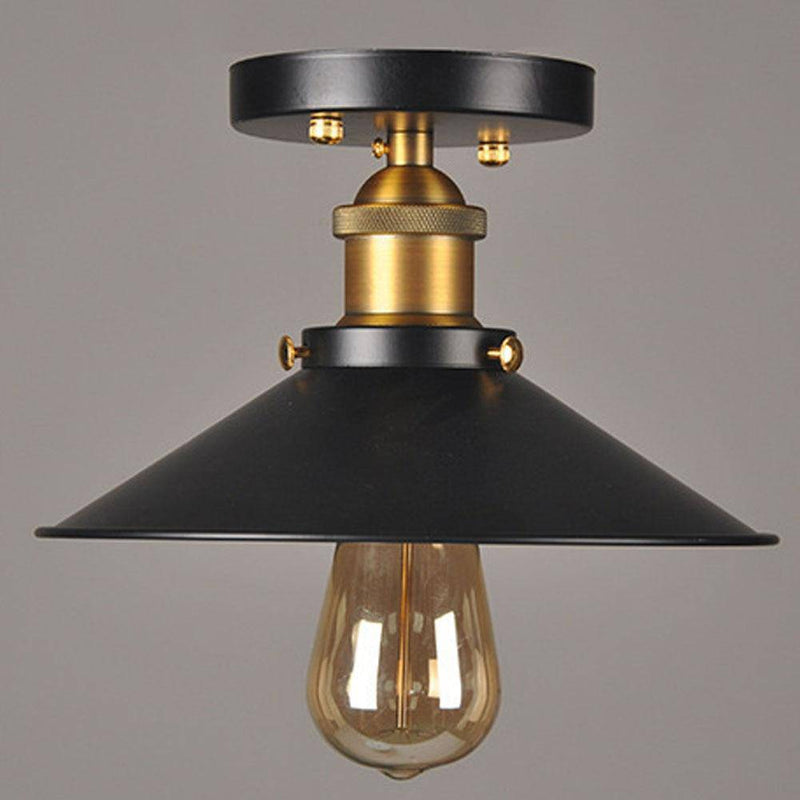 Plafonnier rustique vintage en métal noir et doré