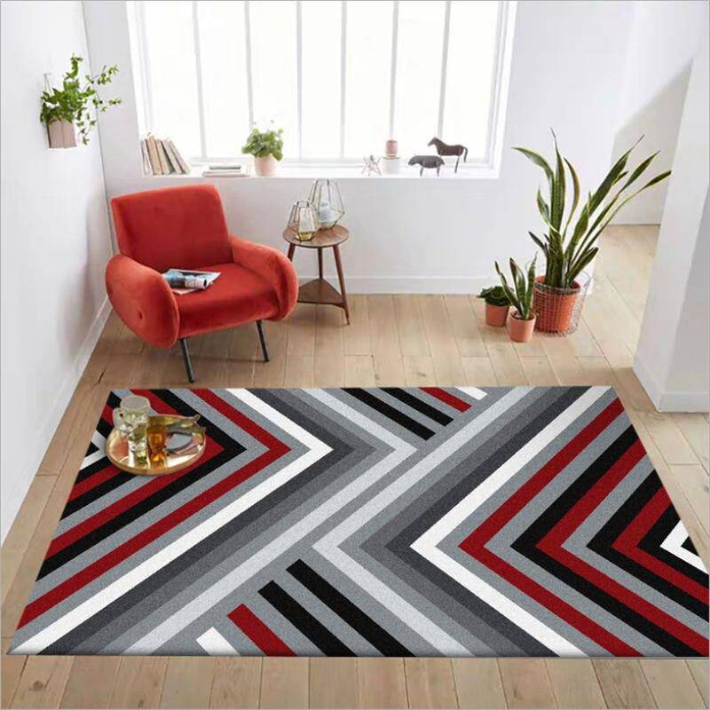 Asymmetric red and grey geometric rectangle carpet