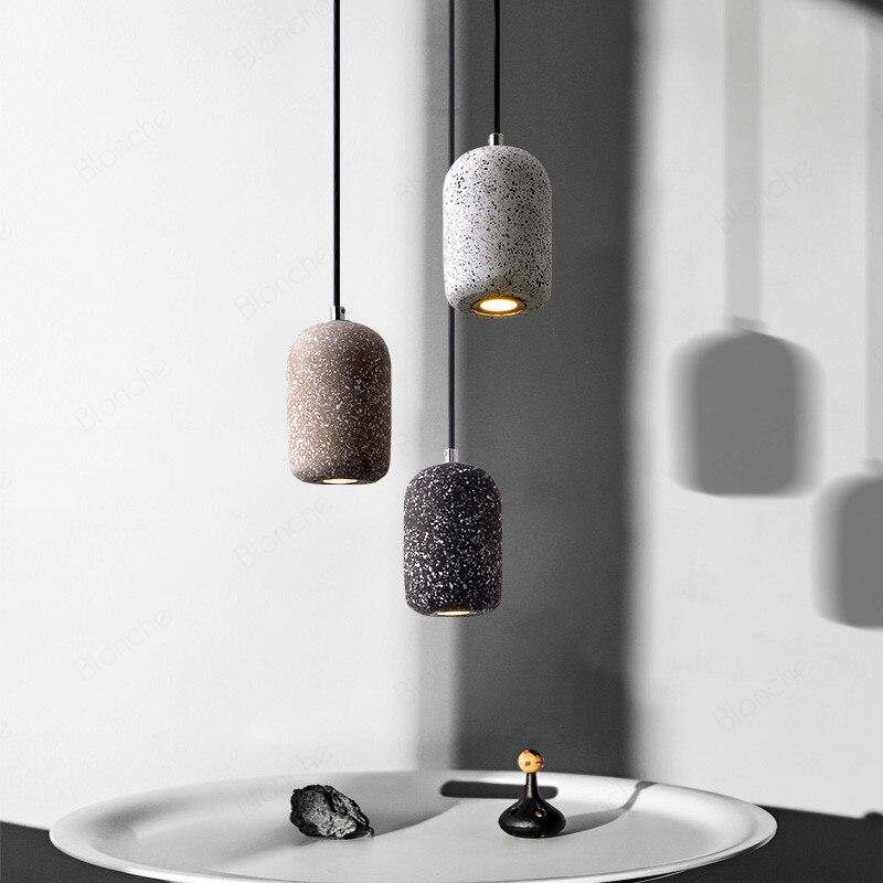 pendant light cylindrical design in terrazzo style cement LED