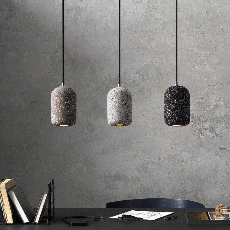 pendant light cylindrical design in terrazzo style cement LED