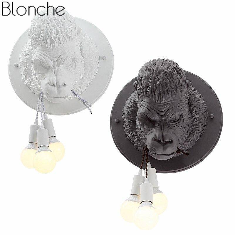 Lámpara de pared design LED con cabeza de gorila en resina Luz