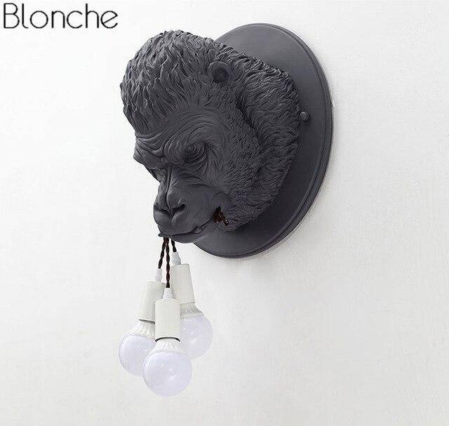 Lámpara de pared design LED con cabeza de gorila en resina Luz