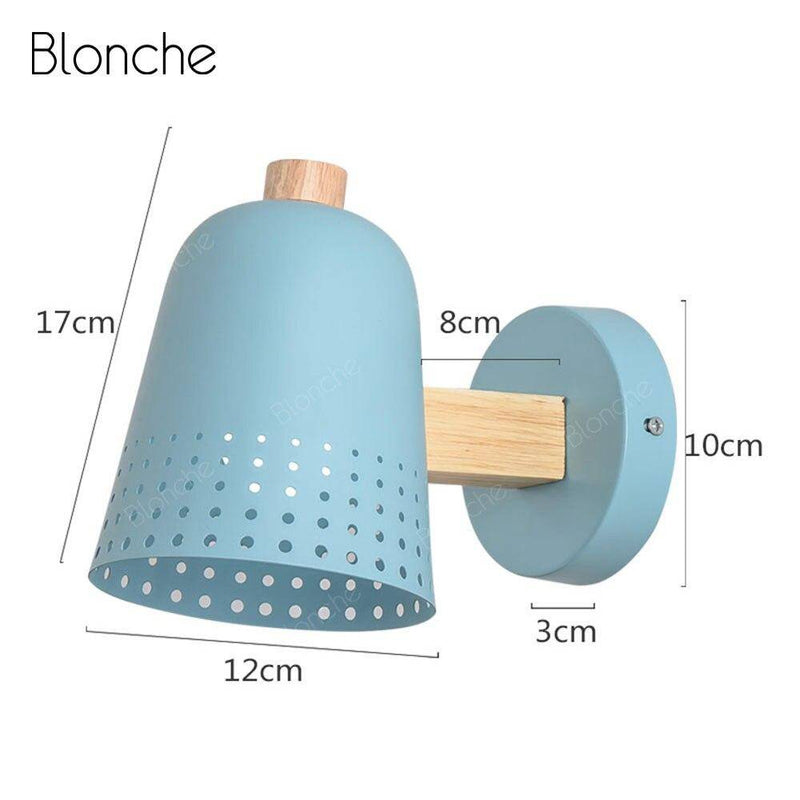 wall lamp modern LED wooden wall with lampshade Nordic blue