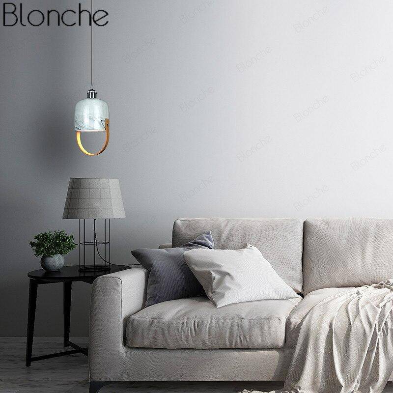 Suspension design LED avec abat-jour en marbre blanc Loft