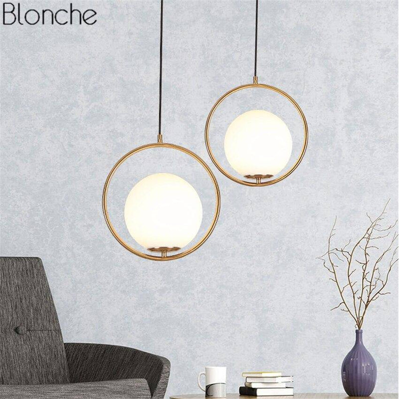 pendant light LED design gold ring and glass Indoor