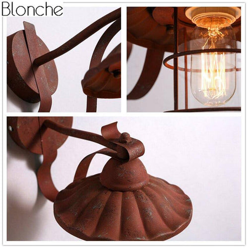 wall lamp Rustic retro style wall lamp with metal cage