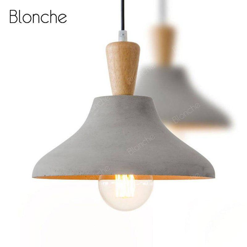 pendant light LED design in cement and wood Loft Decor style