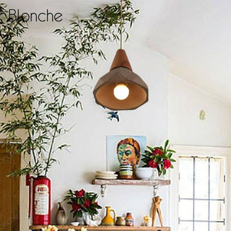 pendant light LED design in cement and wood Loft Decor style