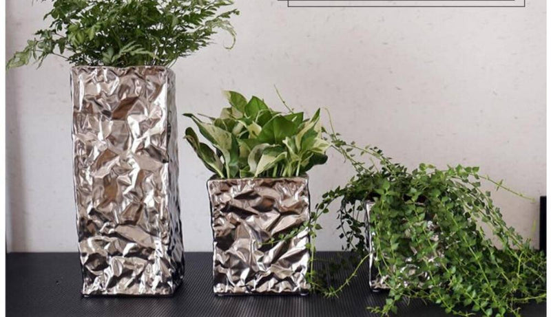 Creative crumpled paper effect ceramic design vase