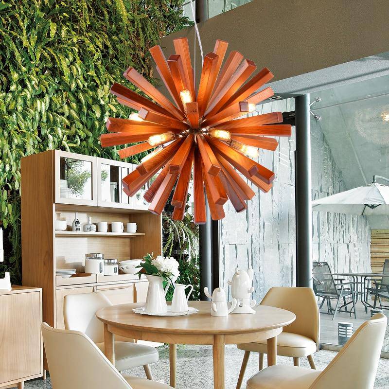 pendant light LED wood design Wongshi style