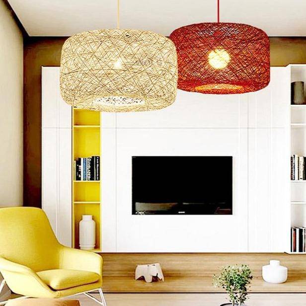 pendant light in LED rattan with lampshade colored curved