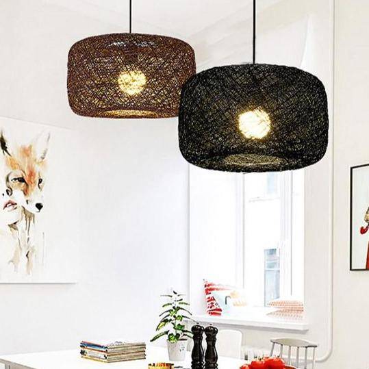 pendant light in LED rattan with lampshade colored curved