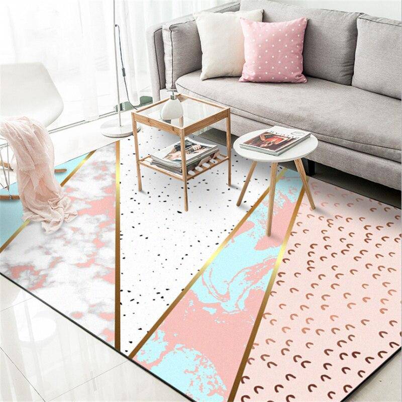 Rectangular pink and gold carpet, geometric style