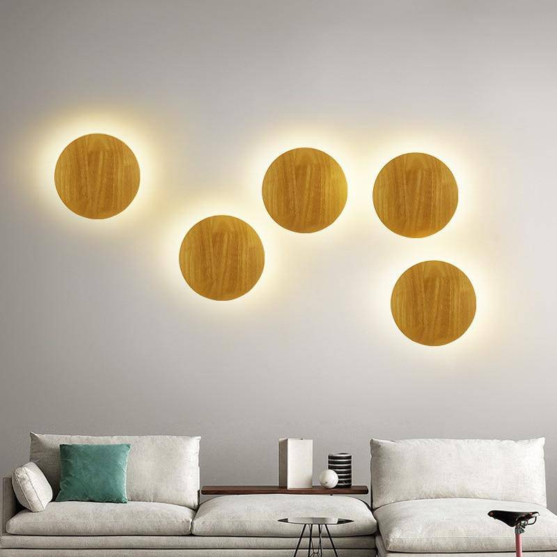 Applique murale scandinave LED de forme ovale en bois