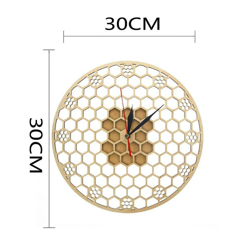 Round wooden wall clock with hexagons 30cm Honey