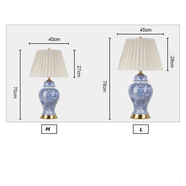 Blue ceramic LED table lamp with white lampshade Japanese style