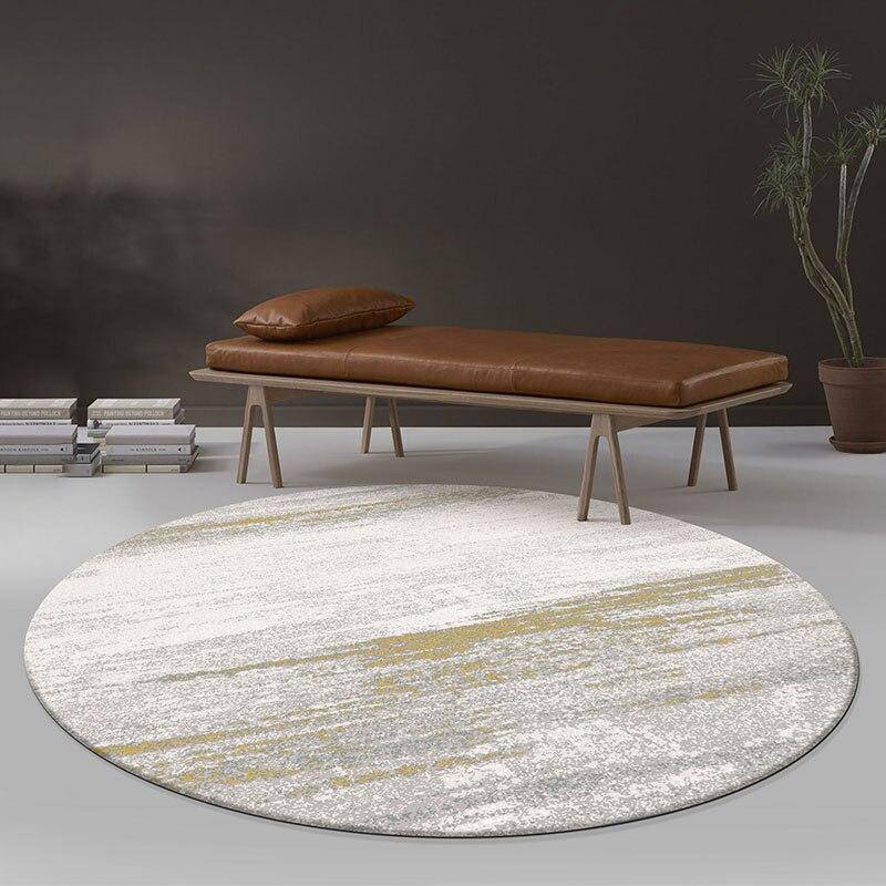 Tapis moderne rond blanc et doré style abstrait Floor
