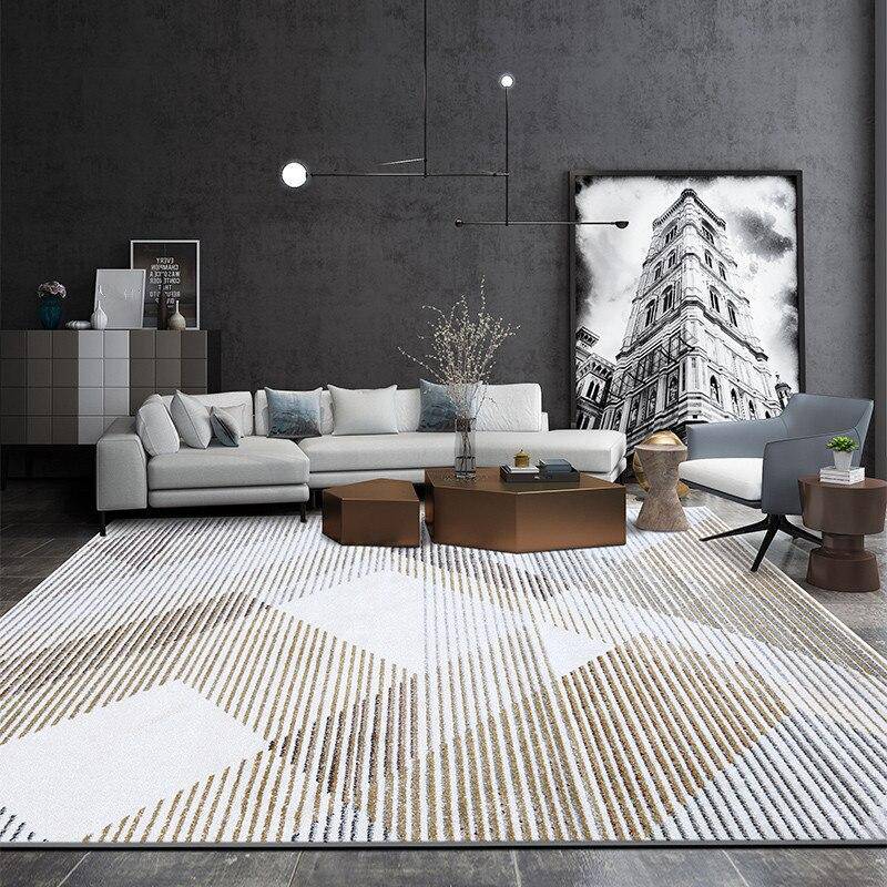Tapis rectangle moderne aux motifs géométriques café