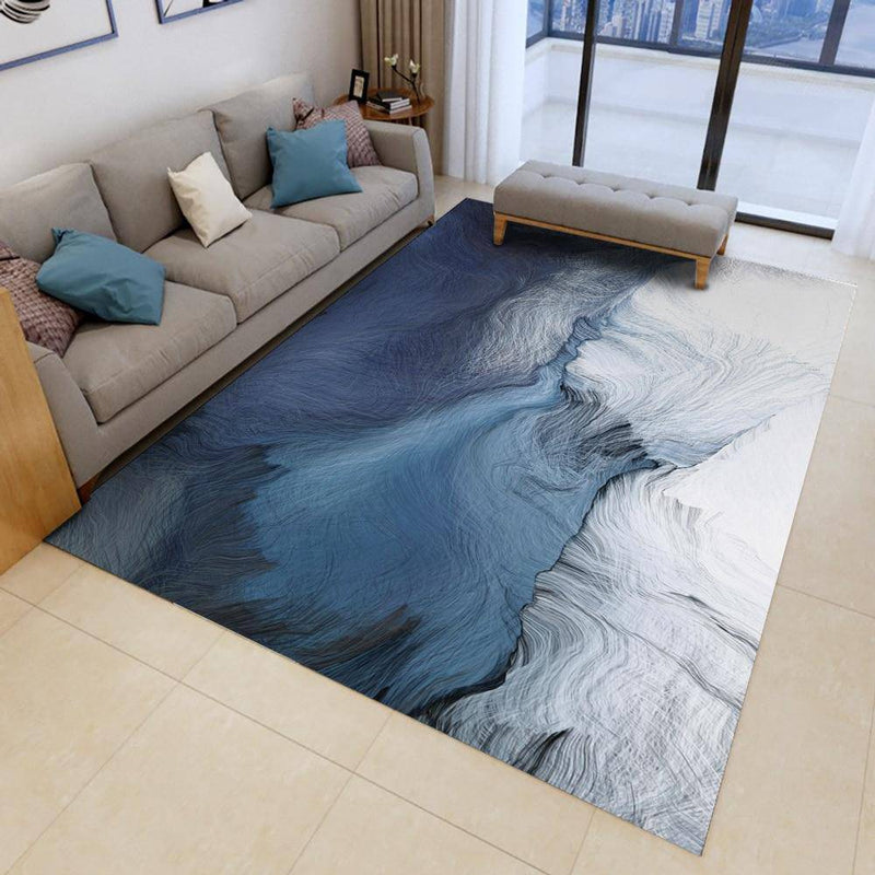 Modern blue and white rectangle carpet, abstract style
