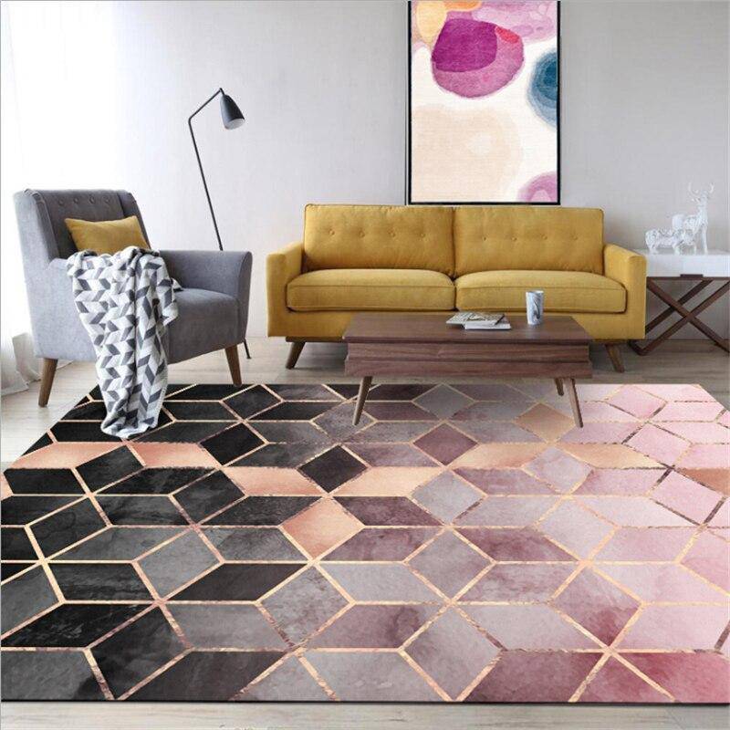 Rectangular carpet with pink geometrical rhombuses Rugs