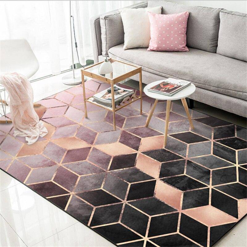 Rectangular carpet with pink geometrical rhombuses Rugs