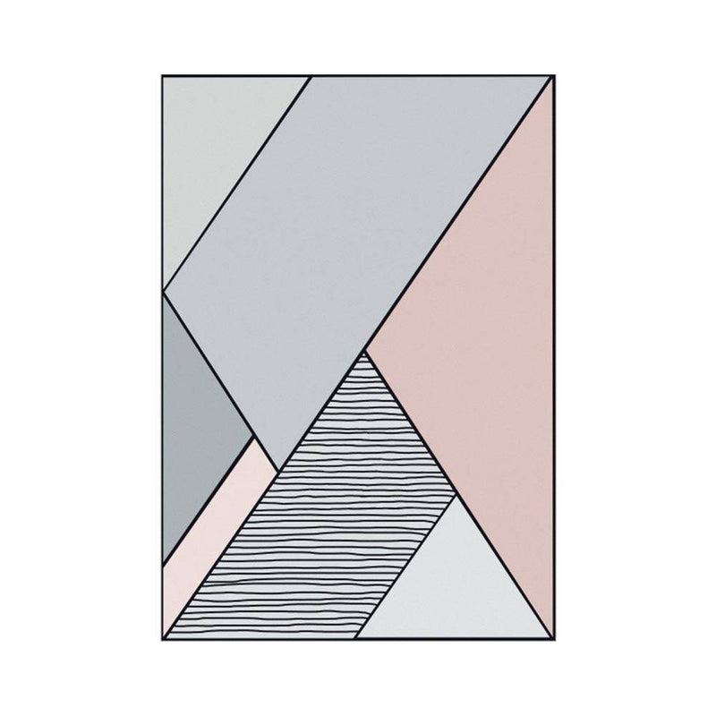 Alfombra rectangular estilo geométrico gris y rosa