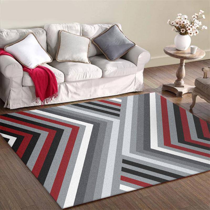 Asymmetric red and grey geometric rectangle carpet