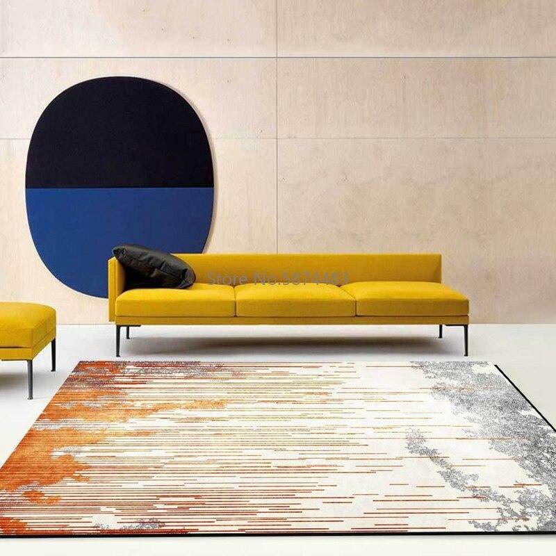 Modern grey rectangle rug with orange lines Rugs