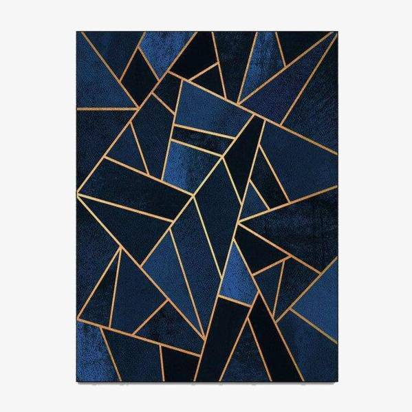 Blue and gold geometric rectangle rug