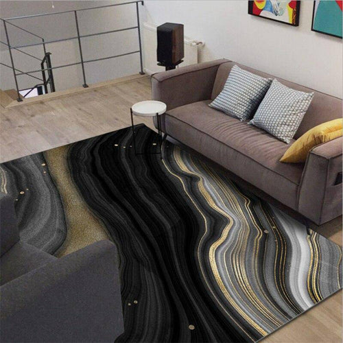 Modern black rectangle carpet, abstract style