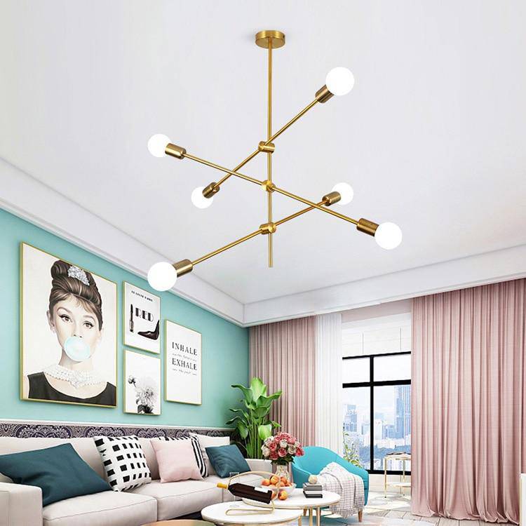 Loft LED design chandelier with gold tubes