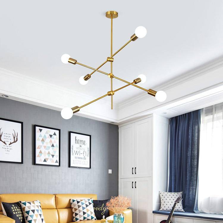 Loft LED design chandelier with gold tubes