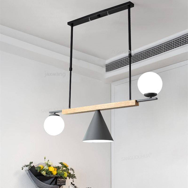 pendant light LED design with glass balls and lampshade Loft triangle