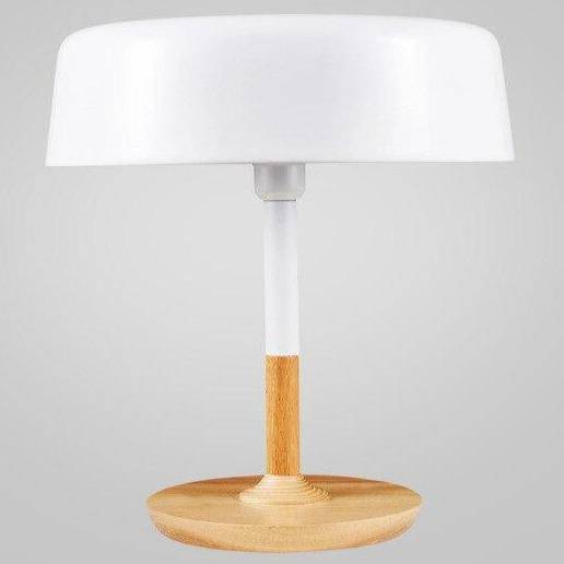 LED design table lamp with wooden base and lampshade Créative