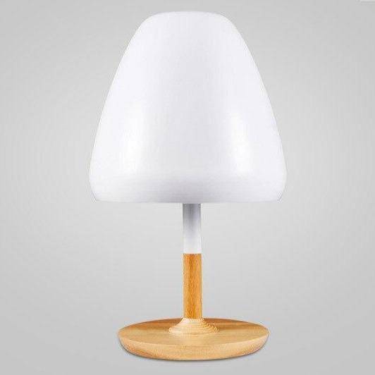 LED design table lamp with wooden base and lampshade Créative