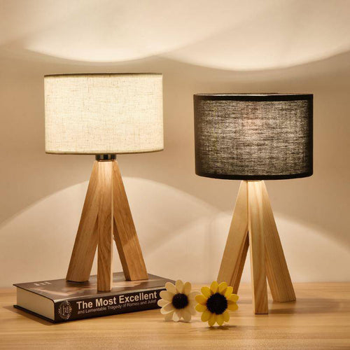 Bedside lamp with lampshade fabric and wooden base (black or white)