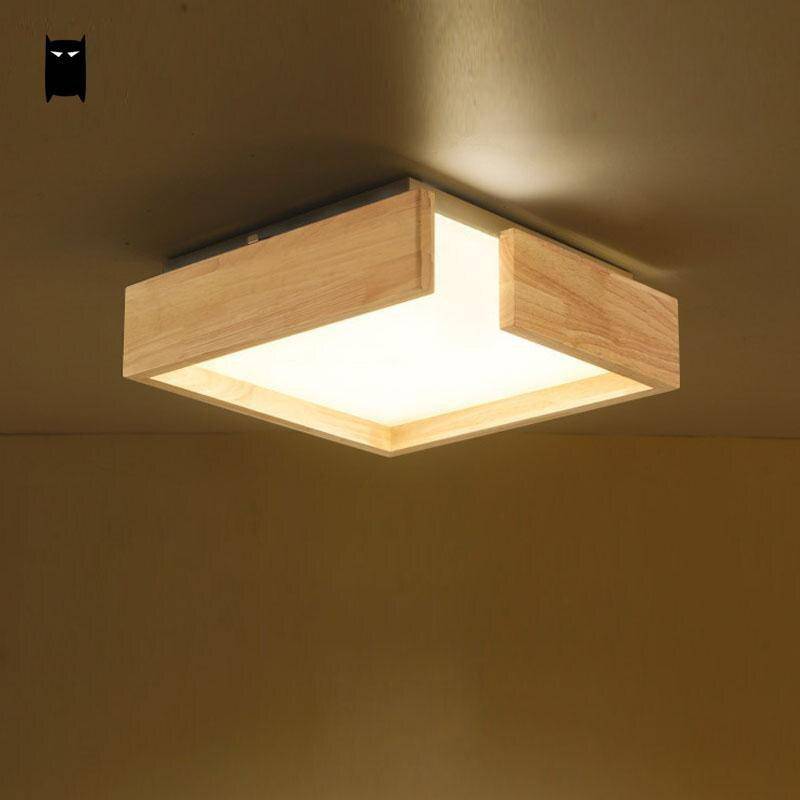 Lámpara de techo de madera con LED en cuadrado design