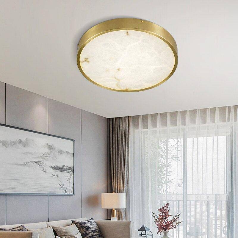 Round marble LED ceiling lamp with gold edges