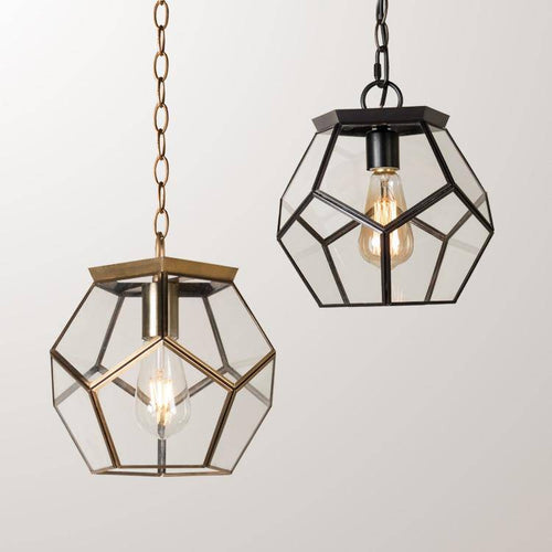 pendant light LED glass design with pentagonal shape in retro style