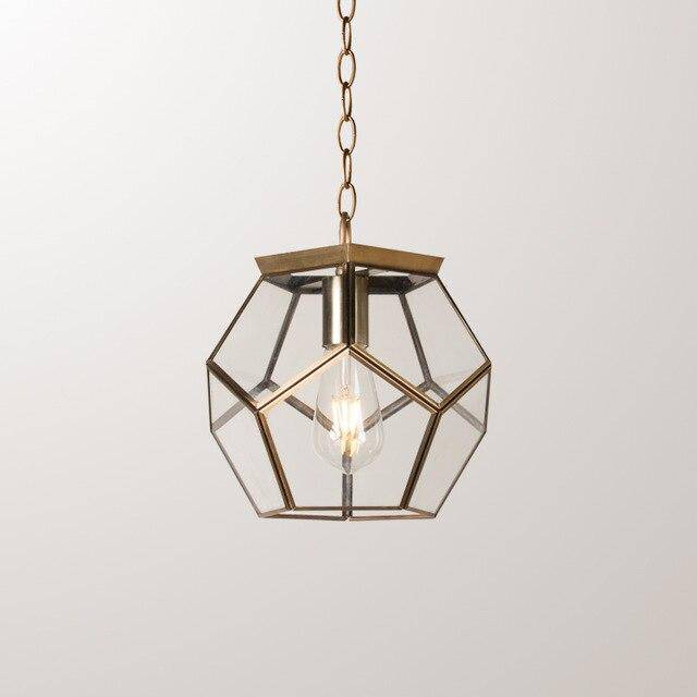 Suspension design LED en verre aux formes pentagonales style rétro