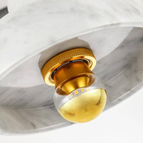 Lámpara de suspensión design LED con pantalla redonda en mármol blanco y dorado