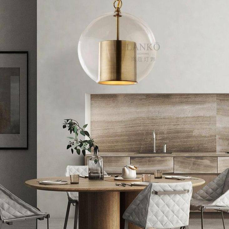 pendant light LED design with lampshade gold cylinder and luxury glass ball