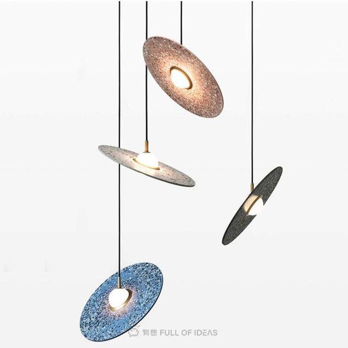 pendant light LED design with colored marble disc