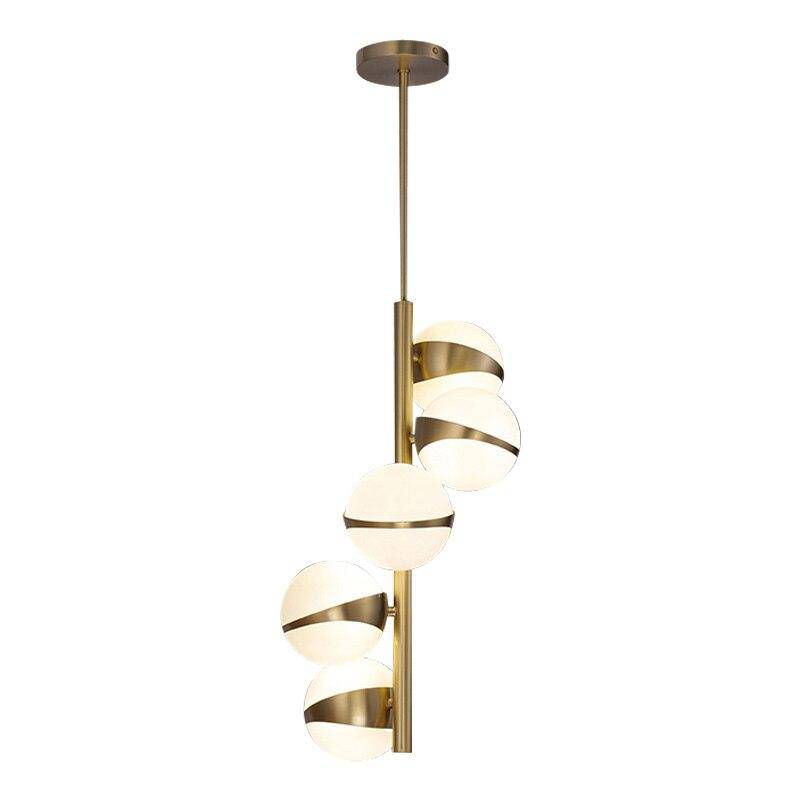 Suspension design LED tube dorée avec plusieurs boules blanches