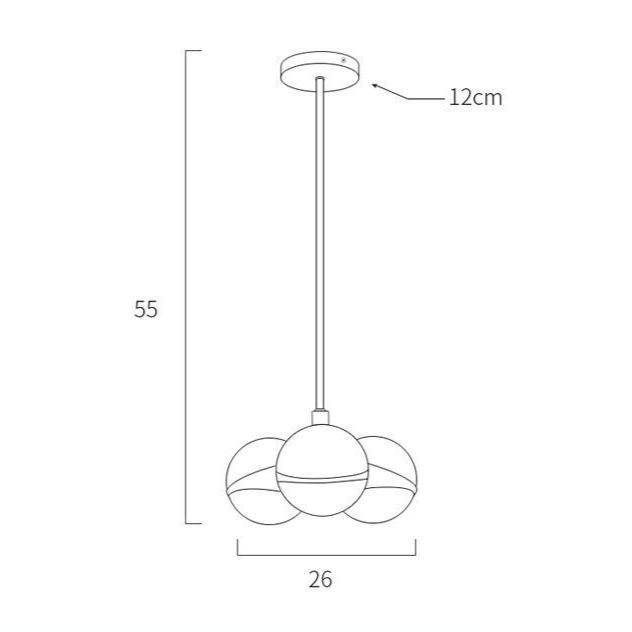 Suspension design LED tube dorée avec plusieurs boules blanches