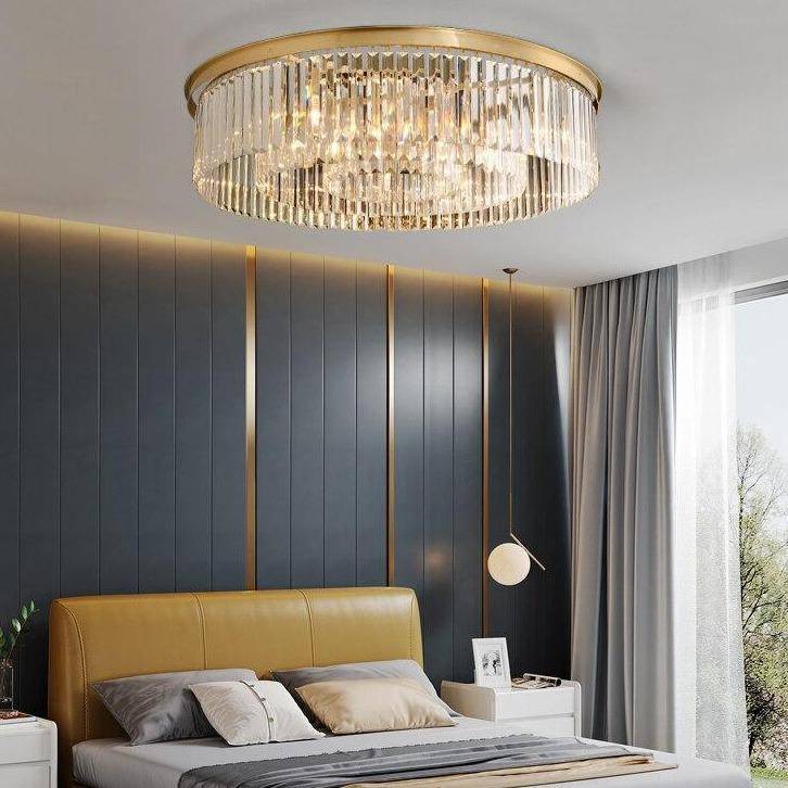 Lámpara de techo design LED de cristal redondo y círculo dorado Lujo