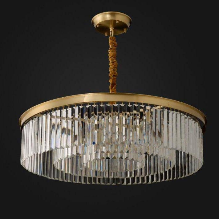 Lámpara de suspensión design Pantalla de cristal redonda con LED y adornos dorados Lujo