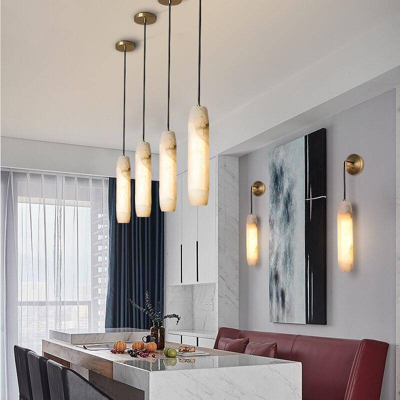 Suspension design LED avec abat-jour en marbre blanc Luxury
