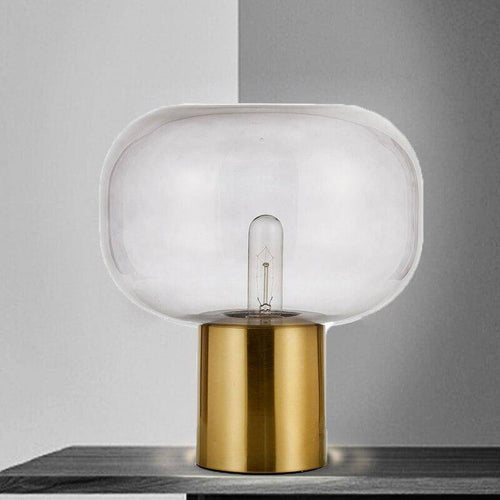 Lámpara de sobremesa design LED con base dorada y pantalla redondeada Lujo