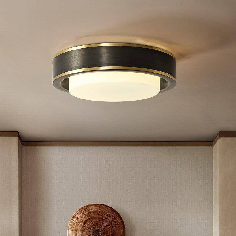 Plafonnier design LED rond aux bords rétro dorés